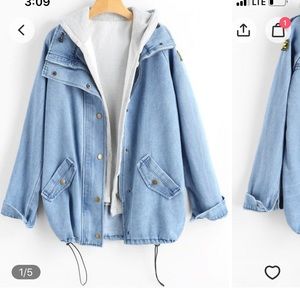 Button up denim jacket and hooded vest